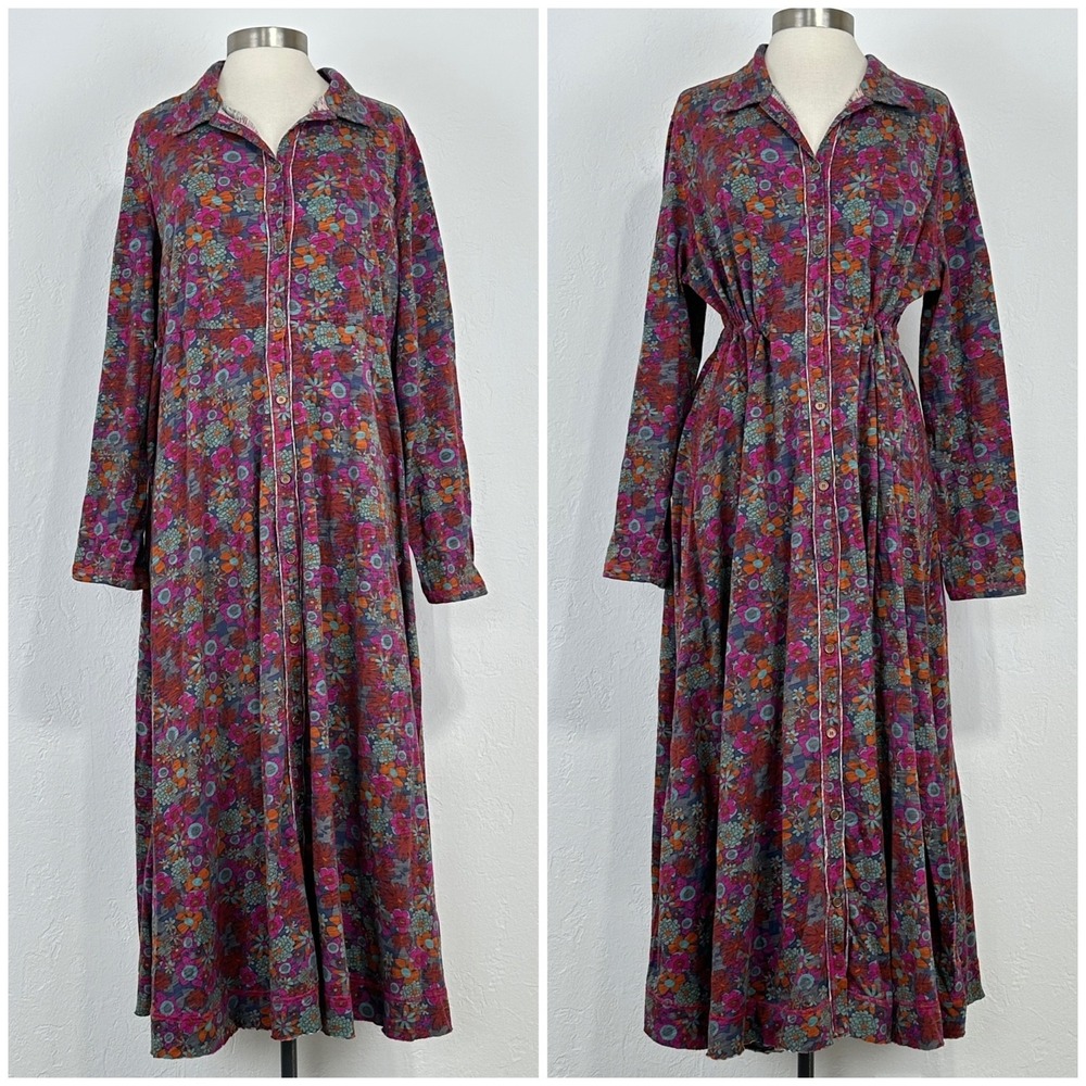 Natural Life Womens Christa Boho Midi Dress Sz XL Long Sleeve Cotton Floral
